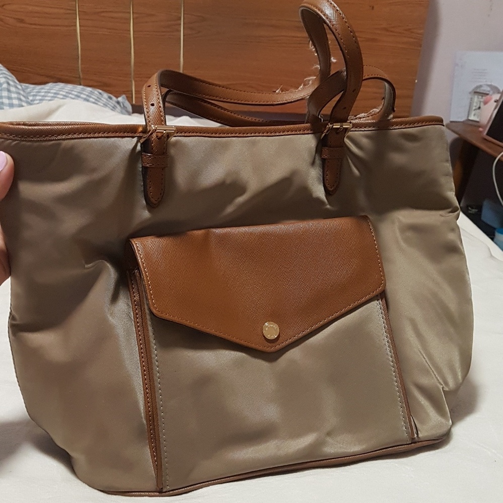 MICHAEL KORS Jet Set Nylon Pocket Shoulder Tote Dusk, Saddle
